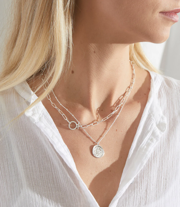 Compass Coin Necklace Silver