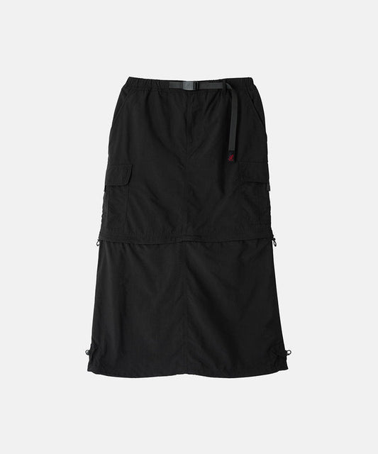 Gramicci Convertible Cargo Skirt in the color black on a light-tone background.