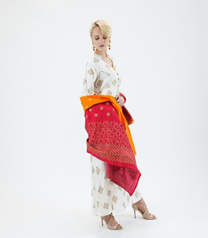 Cotton Block Printed  Snow White Gown