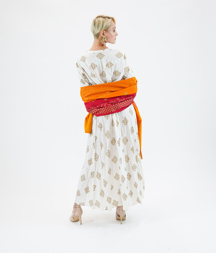 Cotton Block Printed  Snow White Gown