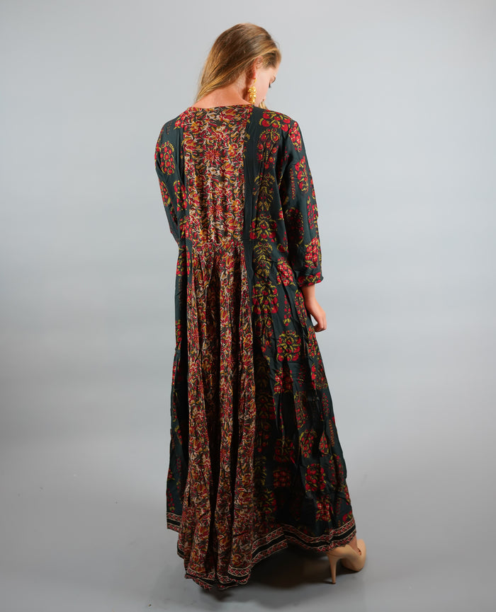 Cotton Block Printed Uniform Green Gown