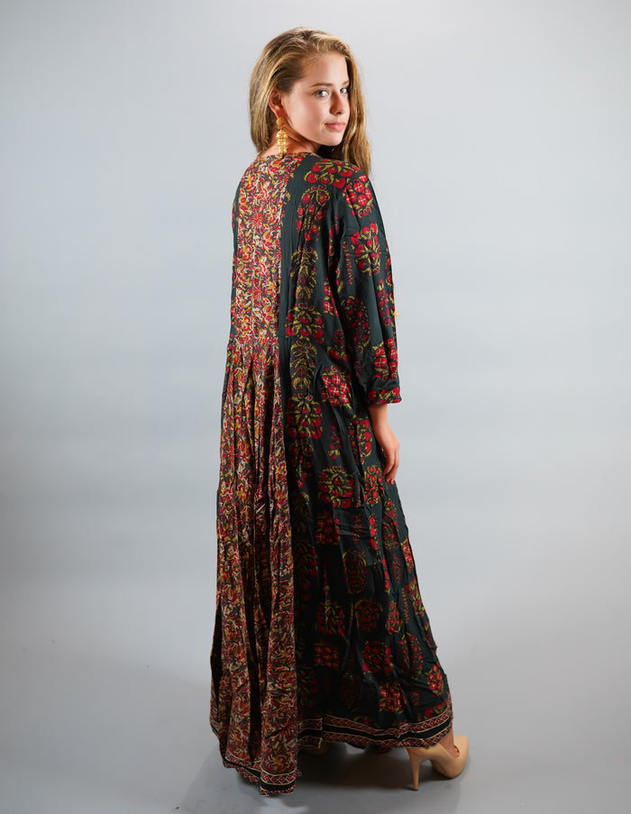 Cotton Block Printed Uniform Green Gown