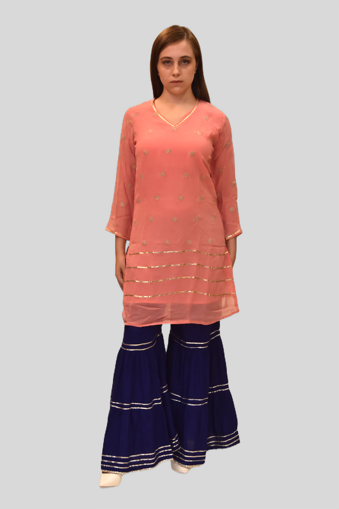 Cotton Silk Navy Blue Sharara pants