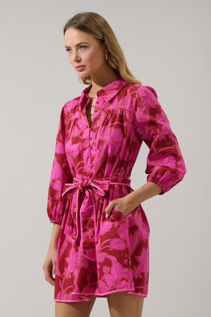 Craney Floral Ravan Collared Mini Dress