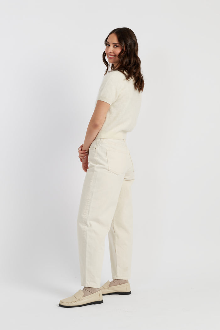 Cream Brushed Pure Cashmere Button Tee