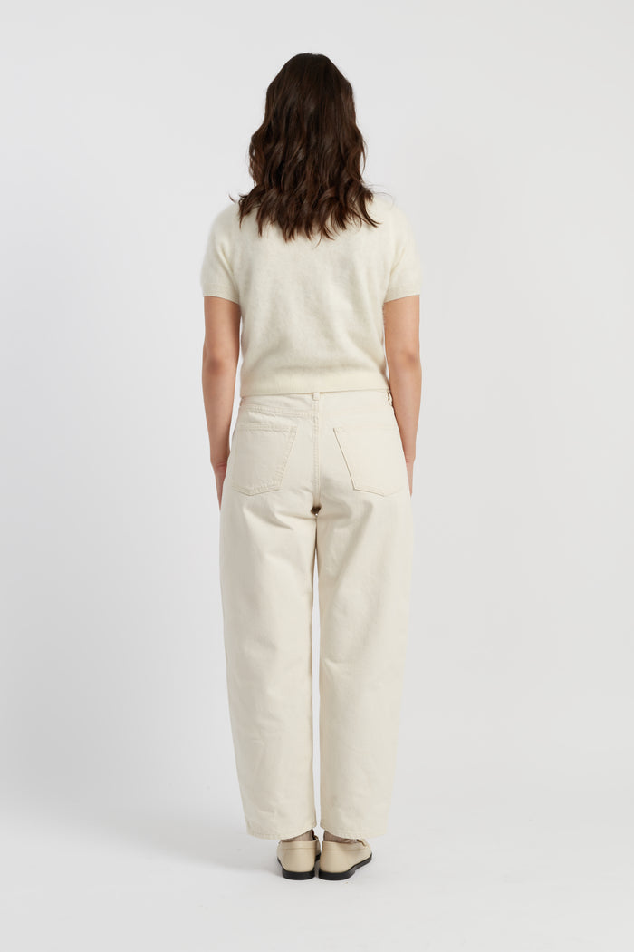 Cream Brushed Pure Cashmere Button Tee
