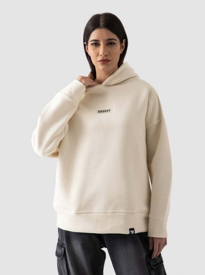 Cream oversized hoodie male model full body front view Pakistan – GROOVY