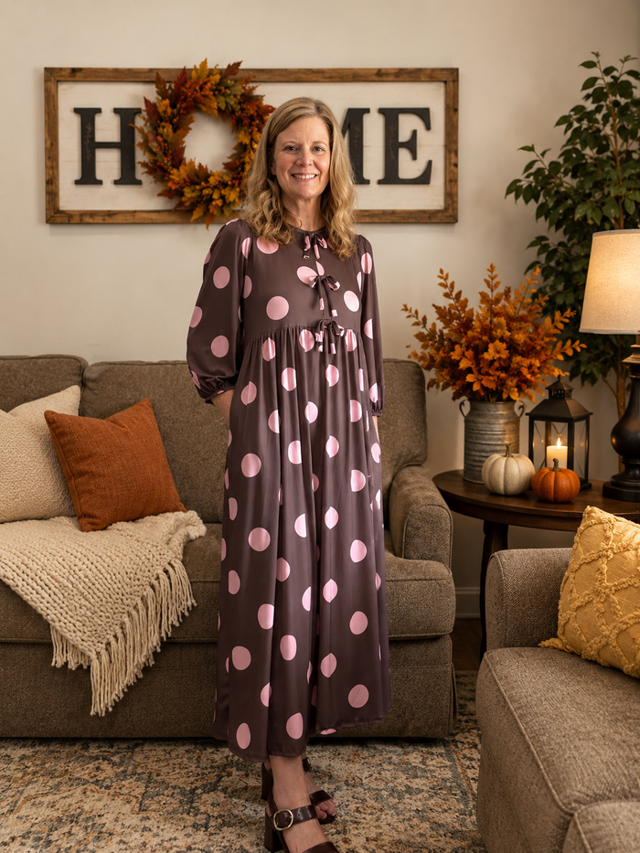 Crystal Brown & Pink Polka Dot Dress