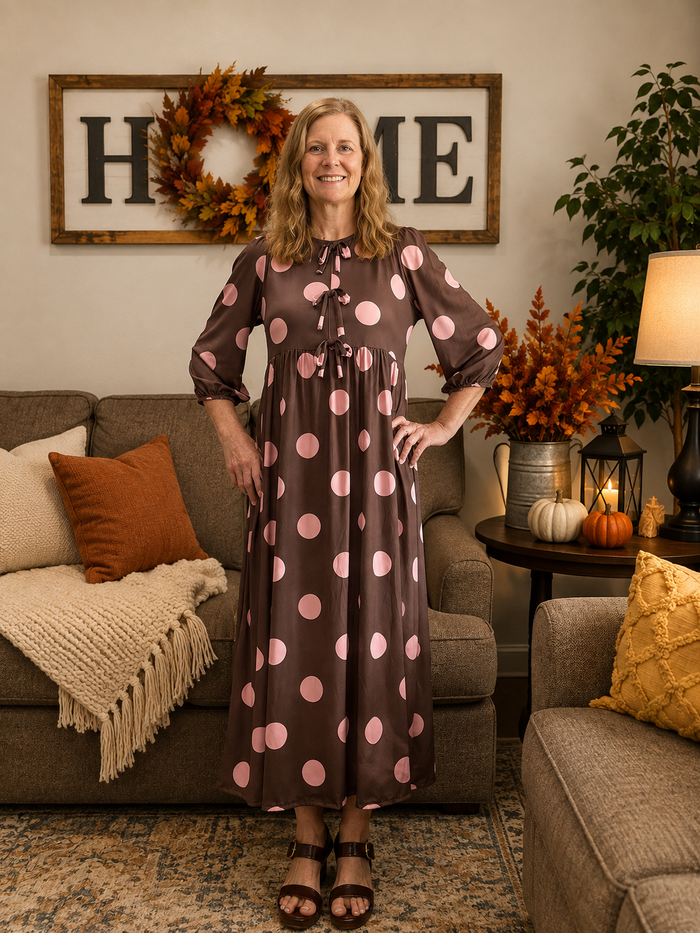 Crystal Brown & Pink Polka Dot Dress