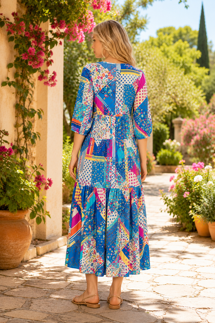 Crystal Royal Blue Patchwork Dress