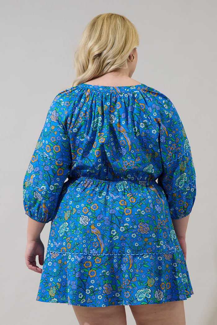 Dabria Split Neck Mini Dress Heidy Floral Curve