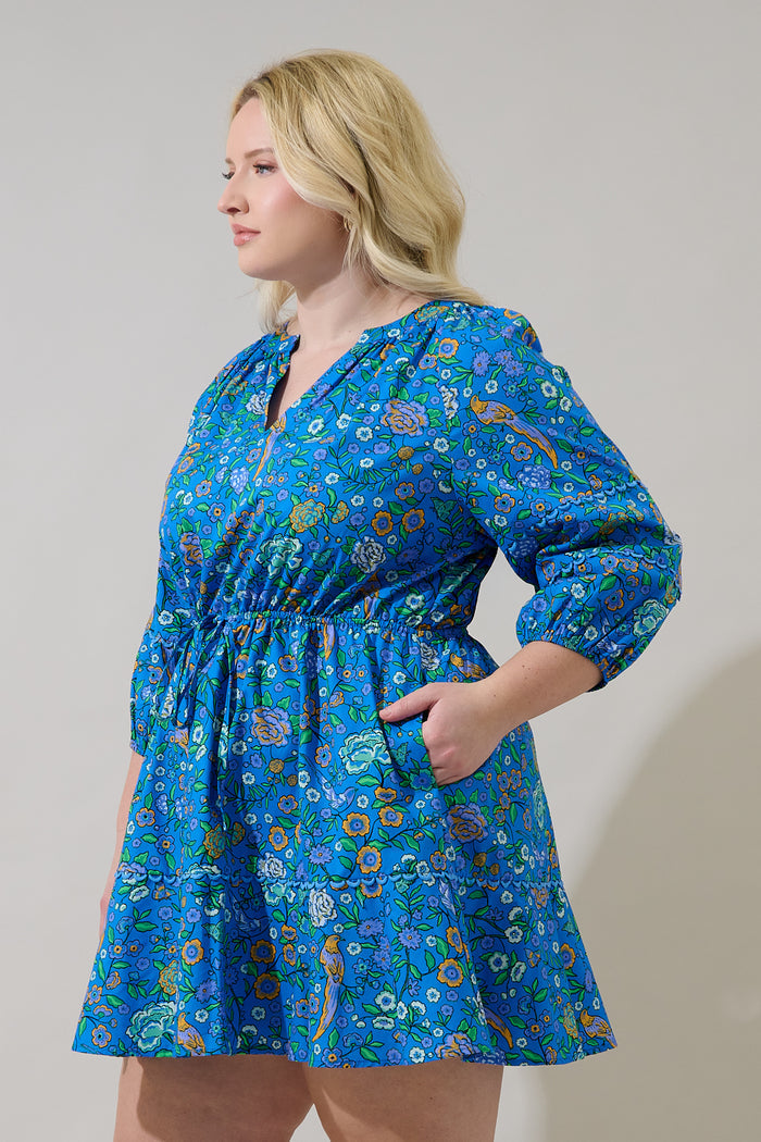 Dabria Split Neck Mini Dress Heidy Floral Curve