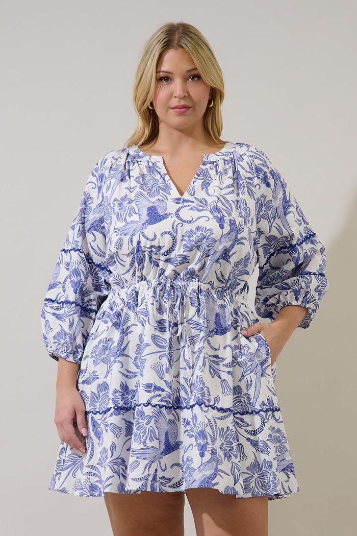 Dabria Split Neck Mini Dress Virda Floral Curve