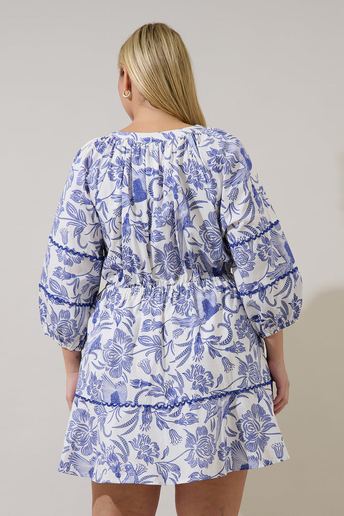 Dabria Split Neck Mini Dress Virda Floral Curve