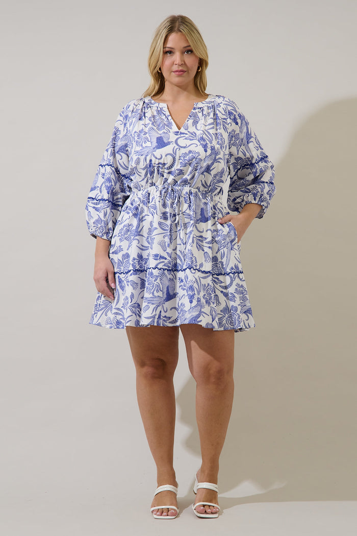 Dabria Split Neck Mini Dress Virda Floral Curve
