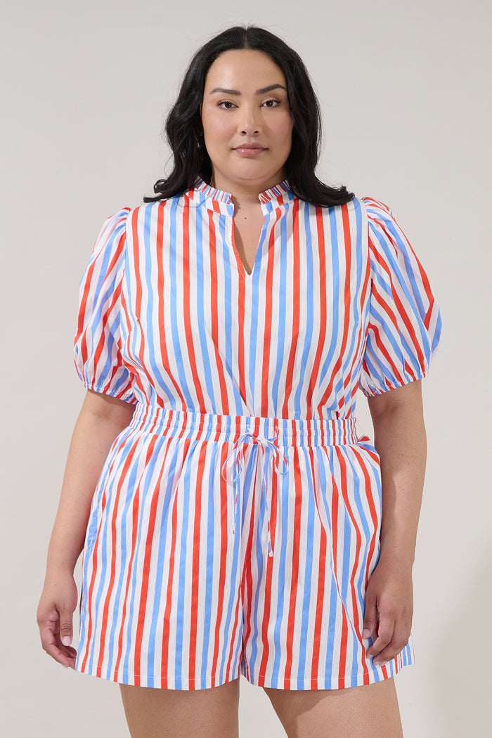 Daly Split Neck Top Stripe Curve