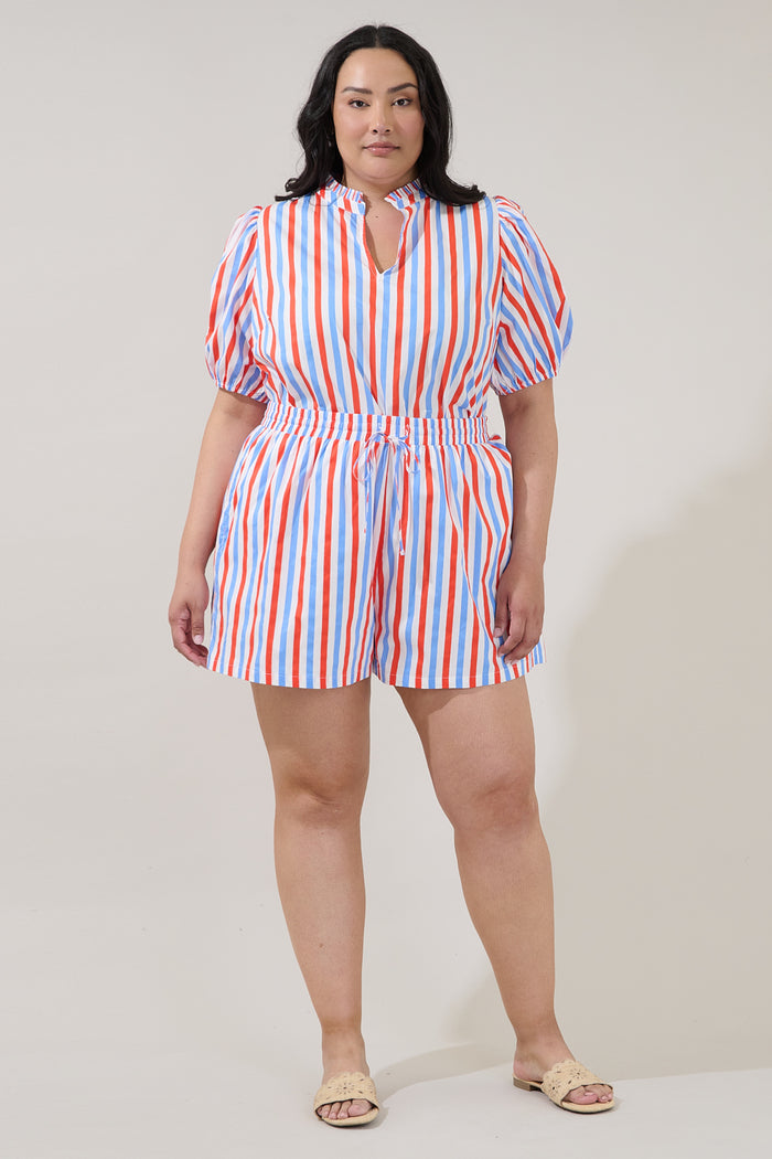 Daly Split Neck Top Stripe Curve