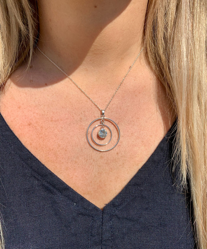 Danielle necklace silver on model.