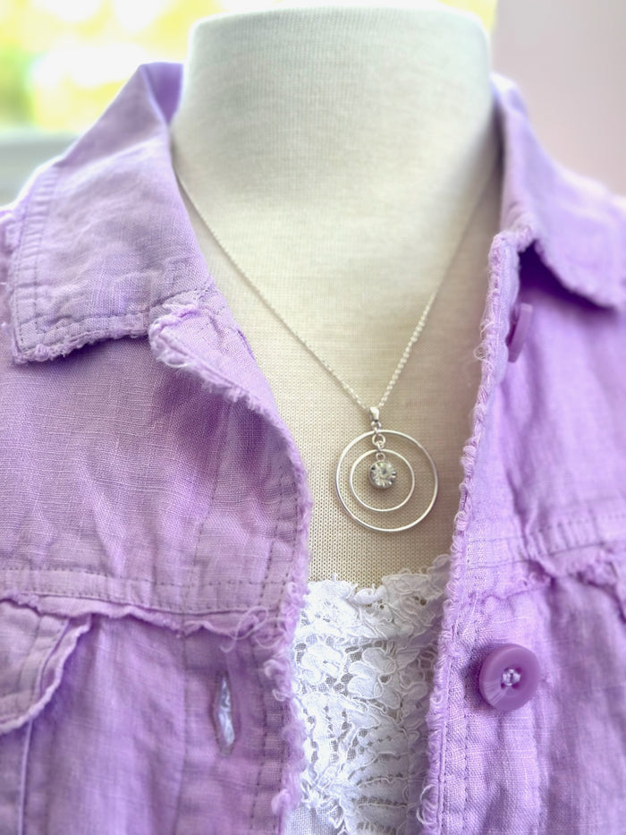 Danielle paired with lilac linen jacket