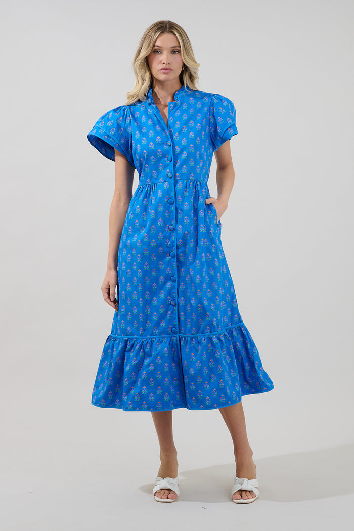 Davie Button Down Midi Dress Raidy Floral