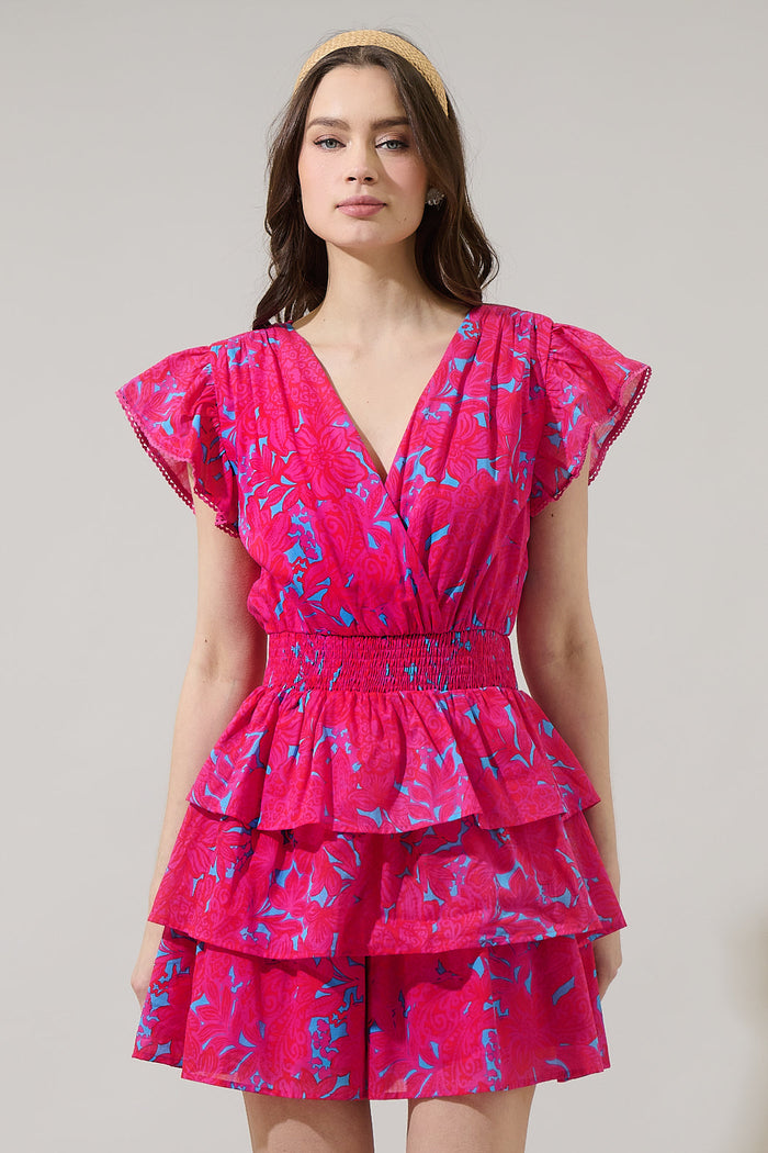 Delina Floral Gerry Ruffle Mini Dress