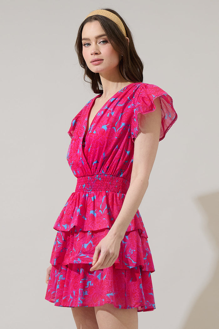Delina Floral Gerry Ruffle Mini Dress