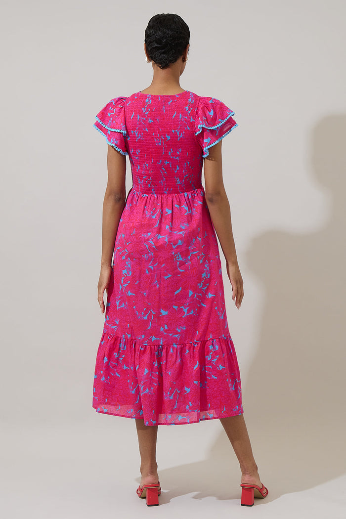 Delina Floral Patte Tiered Midi Dress