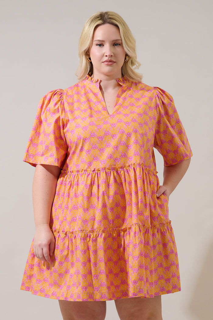 Dixie Split Neck Shift Dress Drift Floral Curve