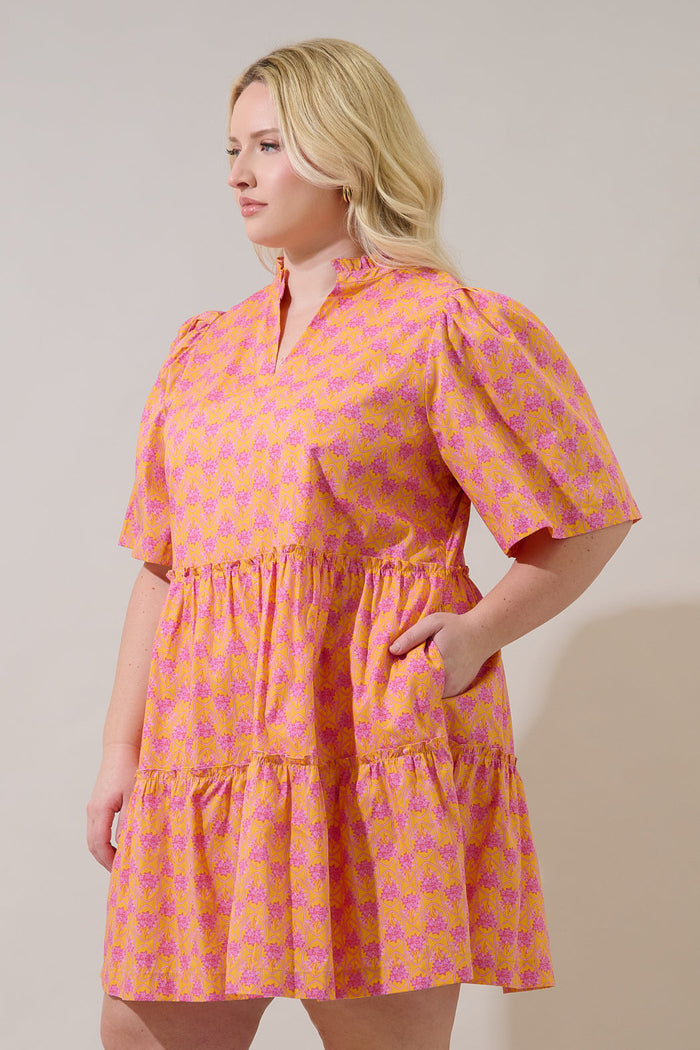 Dixie Split Neck Shift Dress Drift Floral Curve