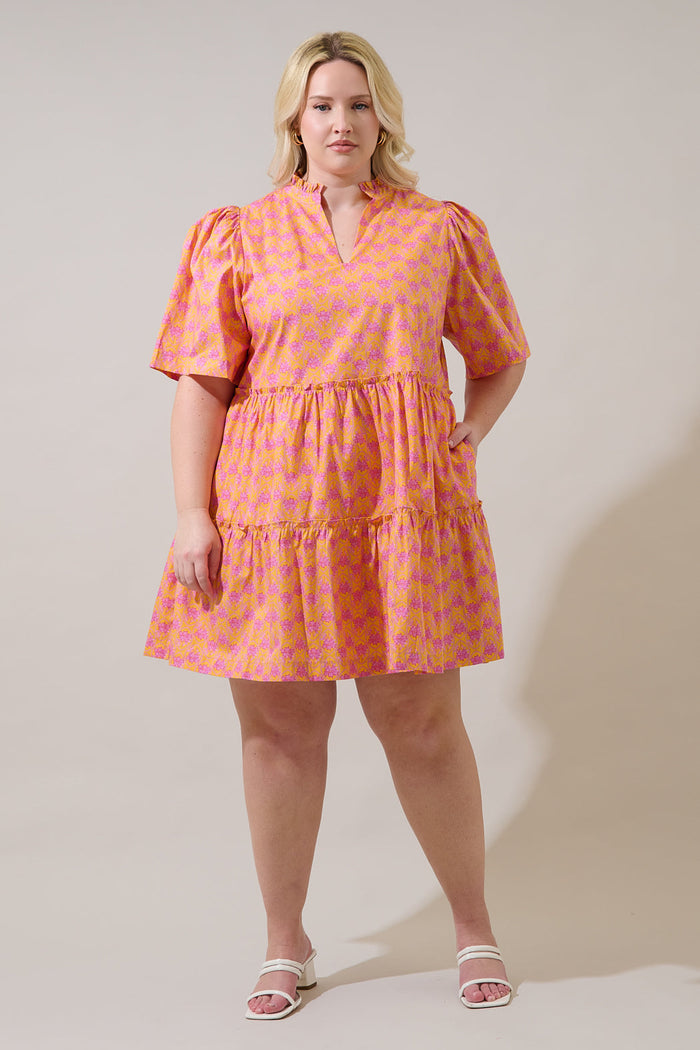 Dixie Split Neck Shift Dress Drift Floral Curve
