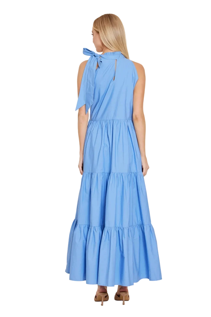Dolce Cabo Poplin Tie Neck Tiered Maxi Dress - Blue