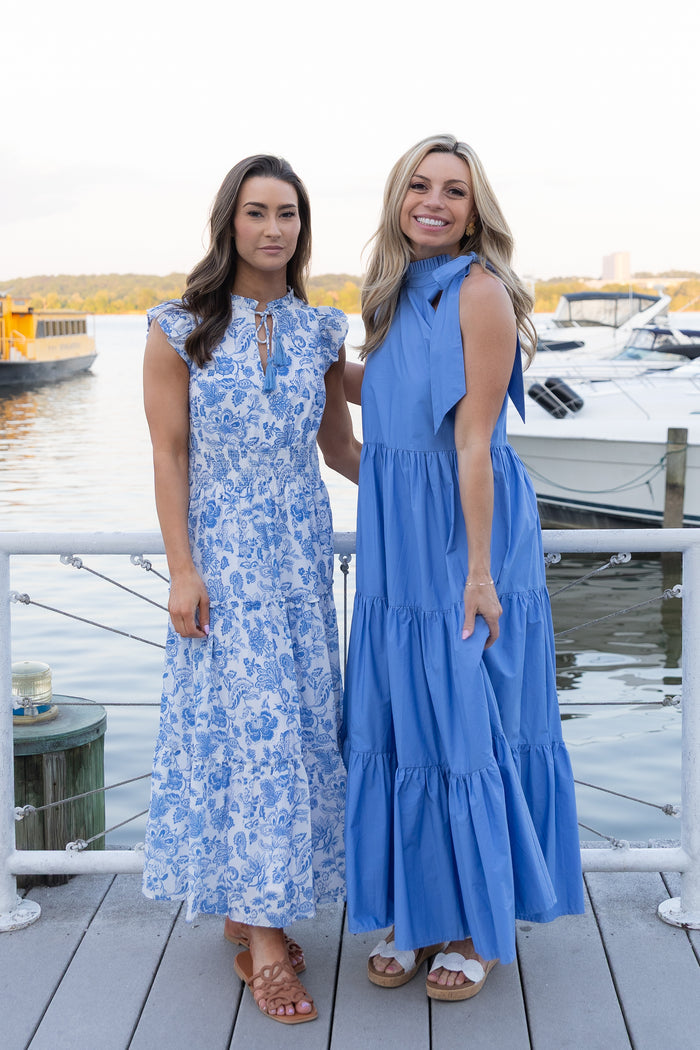 Dolce Cabo Poplin Tie Neck Tiered Maxi Dress - Blue
