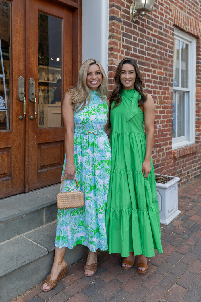 Dolce Cabo Poplin Tie Neck Tiered Maxi Dress - Green