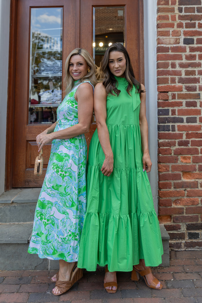 Dolce Cabo Poplin Tie Neck Tiered Maxi Dress - Green