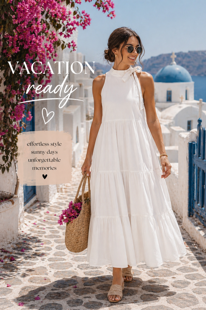Dolce Cabo Poplin Tie Neck Tiered Maxi Dress - White