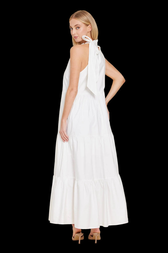 Dolce Cabo Poplin Tie Neck Tiered Maxi Dress - White
