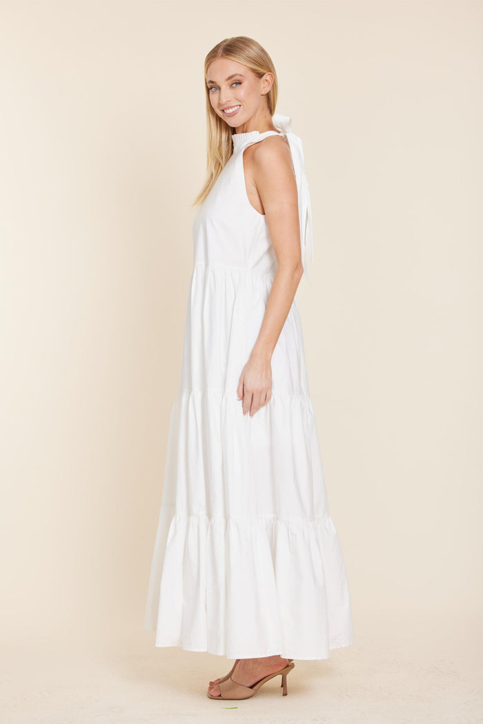 Dolce Cabo Poplin Tie Neck Tiered Maxi Dress - White