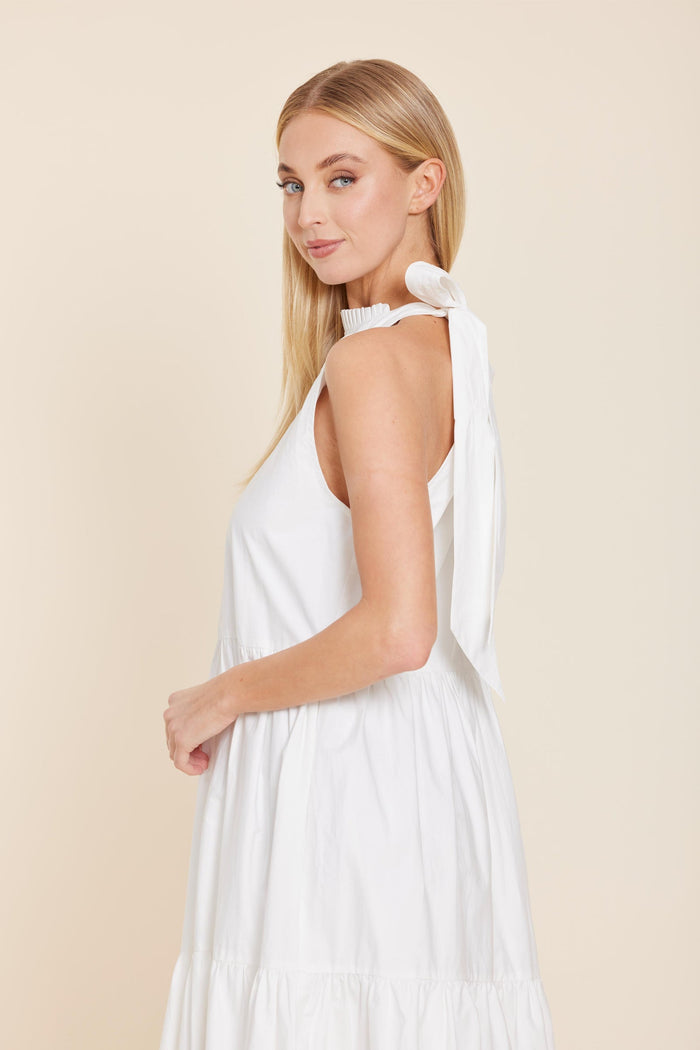 Dolce Cabo Poplin Tie Neck Tiered Maxi Dress - White
