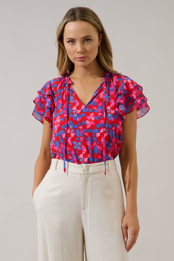 Donis Split Neck Blouse Averly Geo