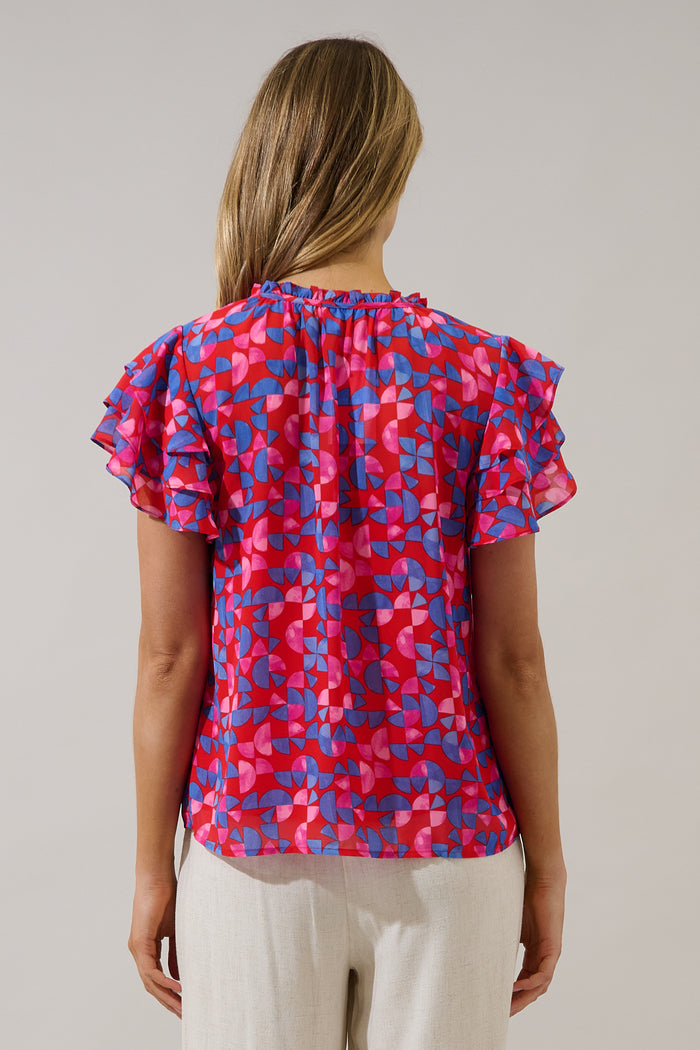 Donis Split Neck Blouse Averly Geo