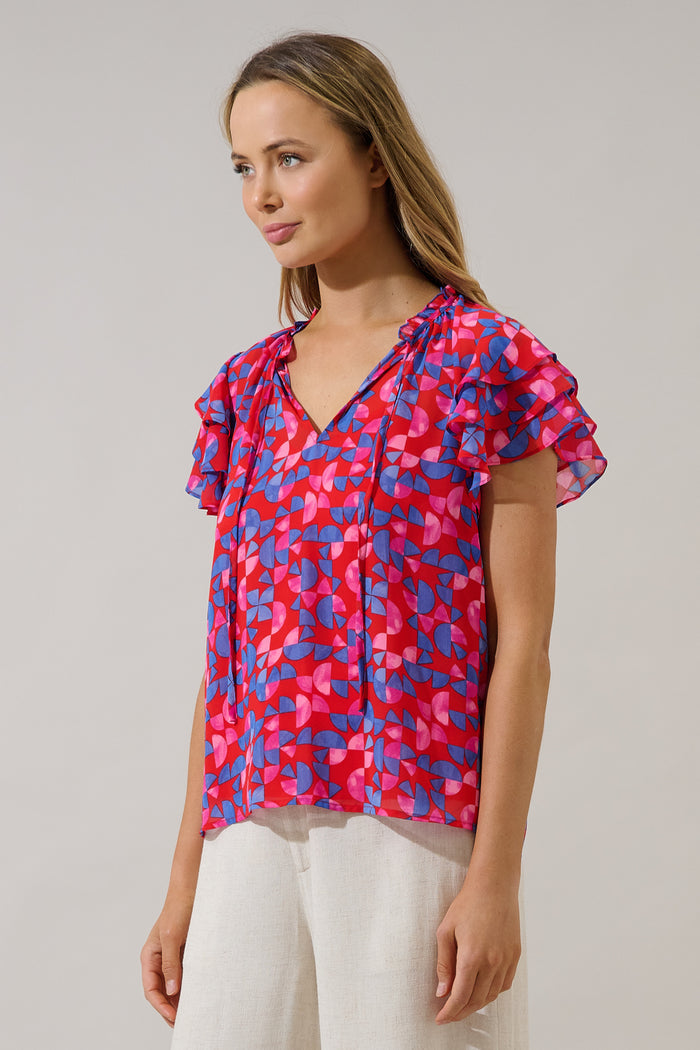 Donis Split Neck Blouse Averly Geo