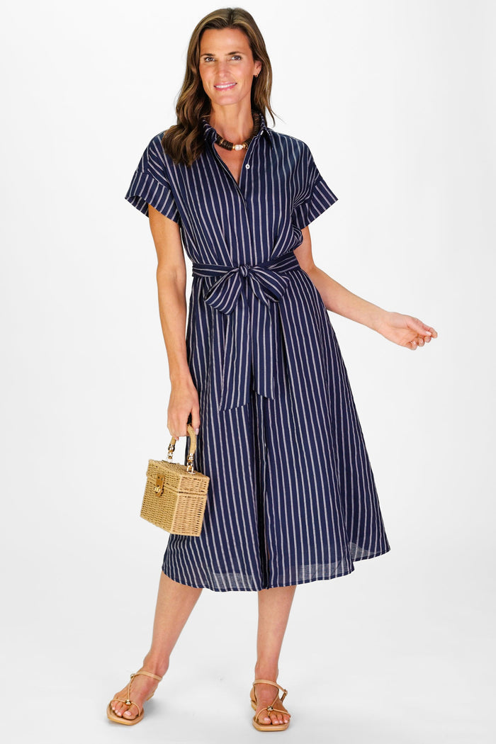 Duffield Lane Callahan Dress - Navy Linen Stripe