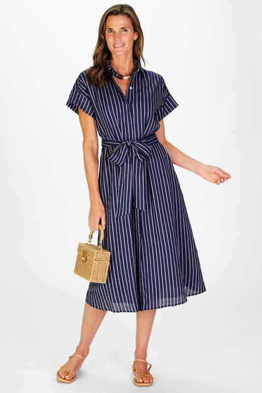 Duffield Lane Callahan Dress - Navy Linen Stripe