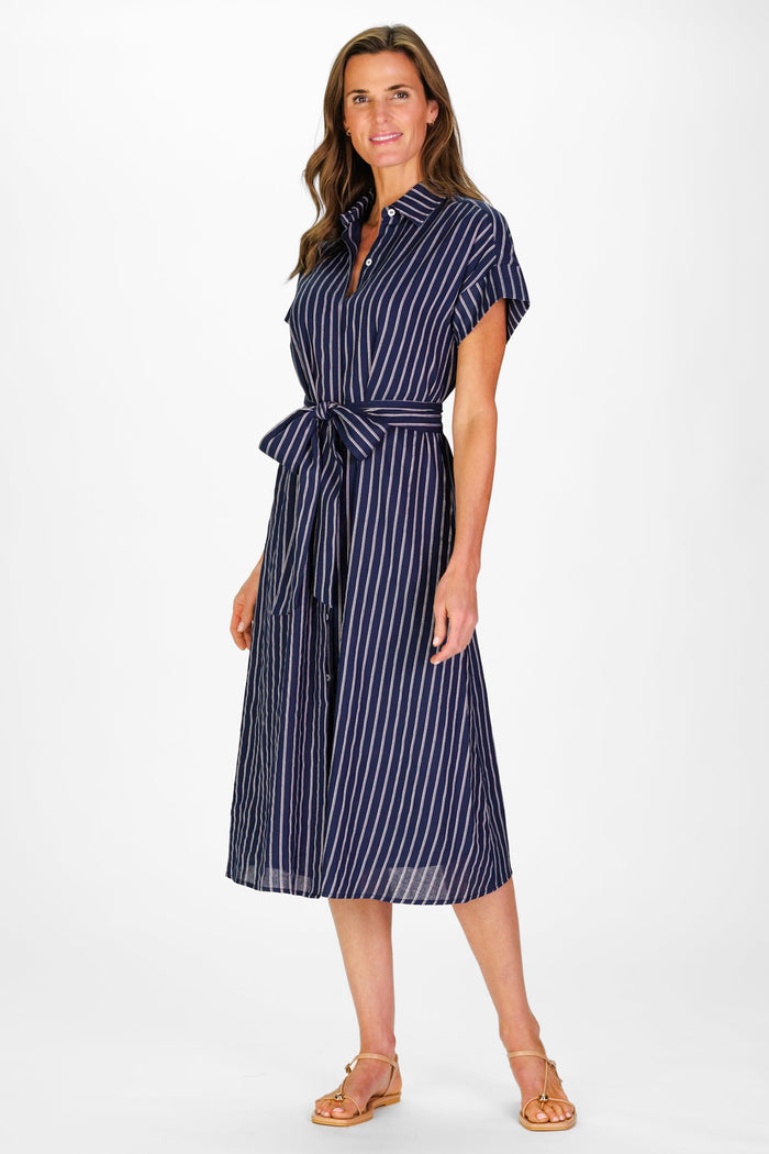Duffield Lane Callahan Dress - Navy Linen Stripe