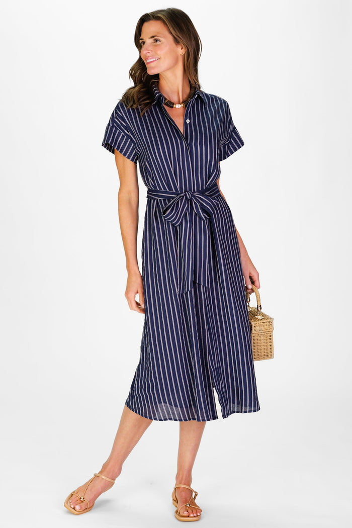 Duffield Lane Callahan Dress - Navy Linen Stripe