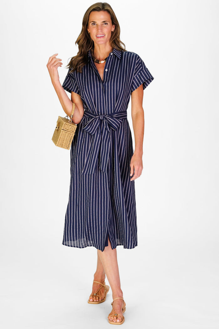 Duffield Lane Callahan Dress - Navy Linen Stripe