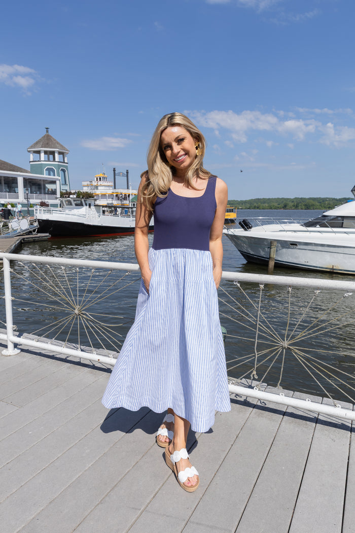 Duffield Lane Jada Dress - Navy/Seaside Linen Stripe