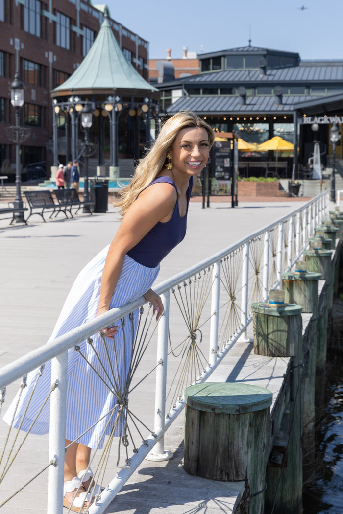 Duffield Lane Jada Dress - Navy/Seaside Linen Stripe