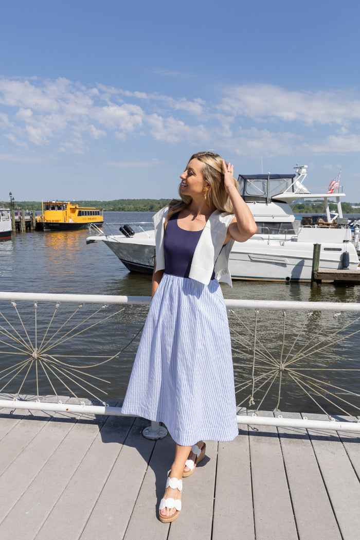 Duffield Lane Jada Dress - Navy/Seaside Linen Stripe