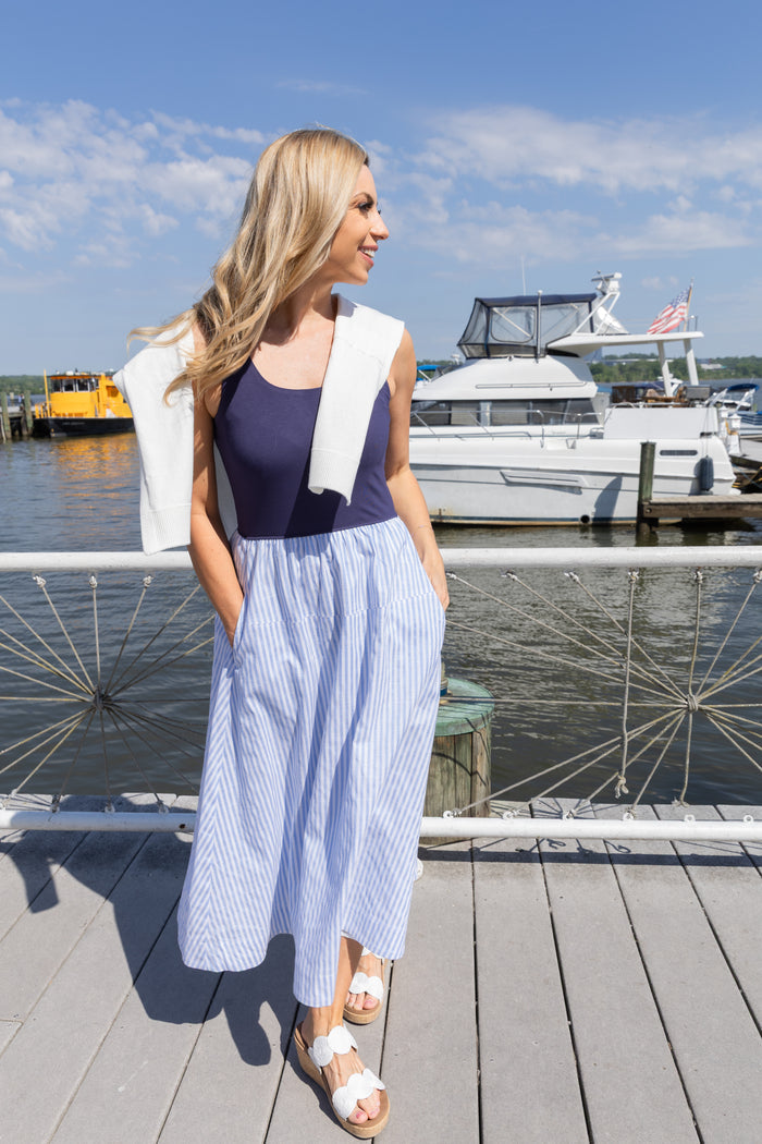 Duffield Lane Jada Dress - Navy/Seaside Linen Stripe